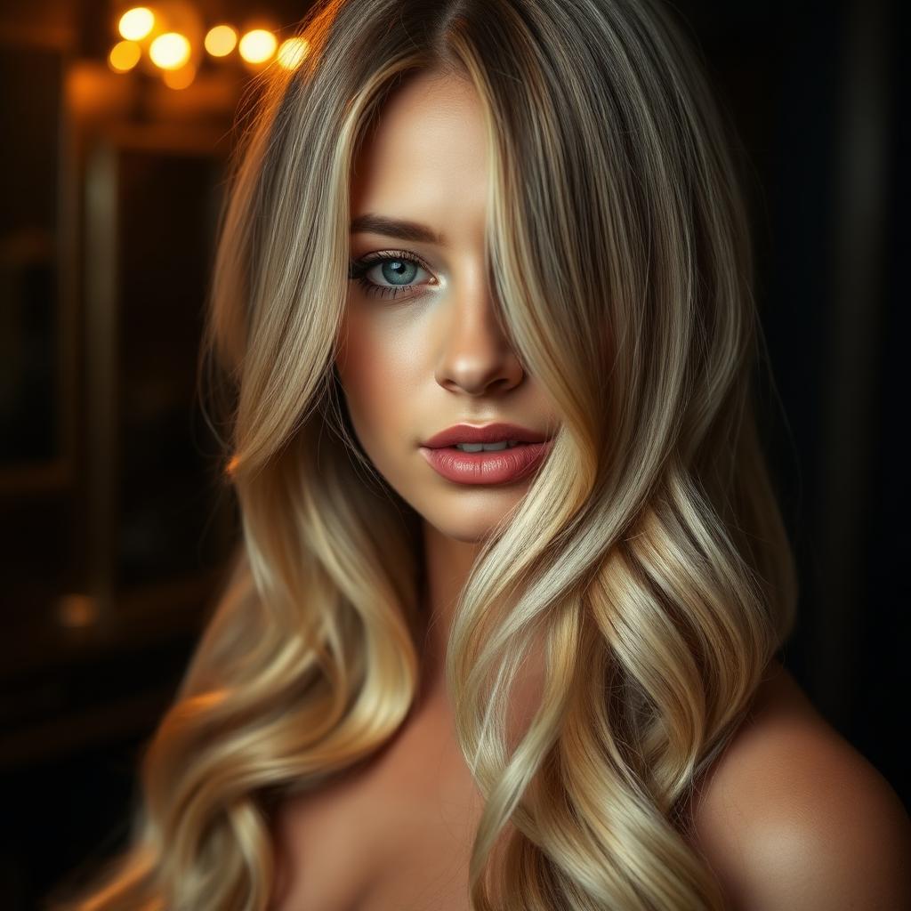 Balayage rubio con ondas glossy